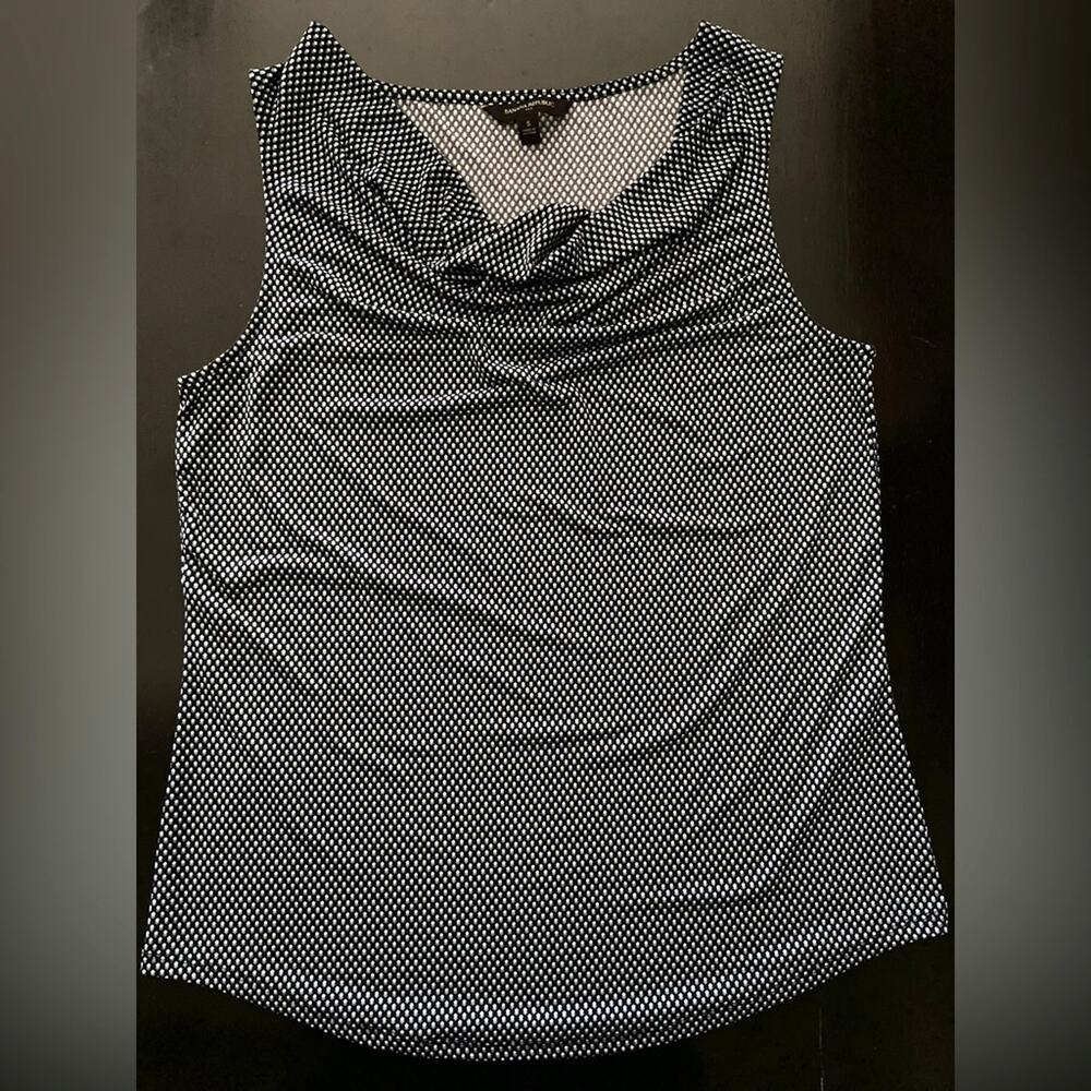 BANANA REPUBLIC Black Spotted Cowl Neck Sleeveless Tank sz S